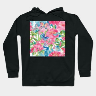 Preppy colors flowers and butterflies watercolor Hoodie